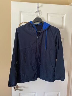 Athletic Works Navy Windbreaker with Blue Hood Trim